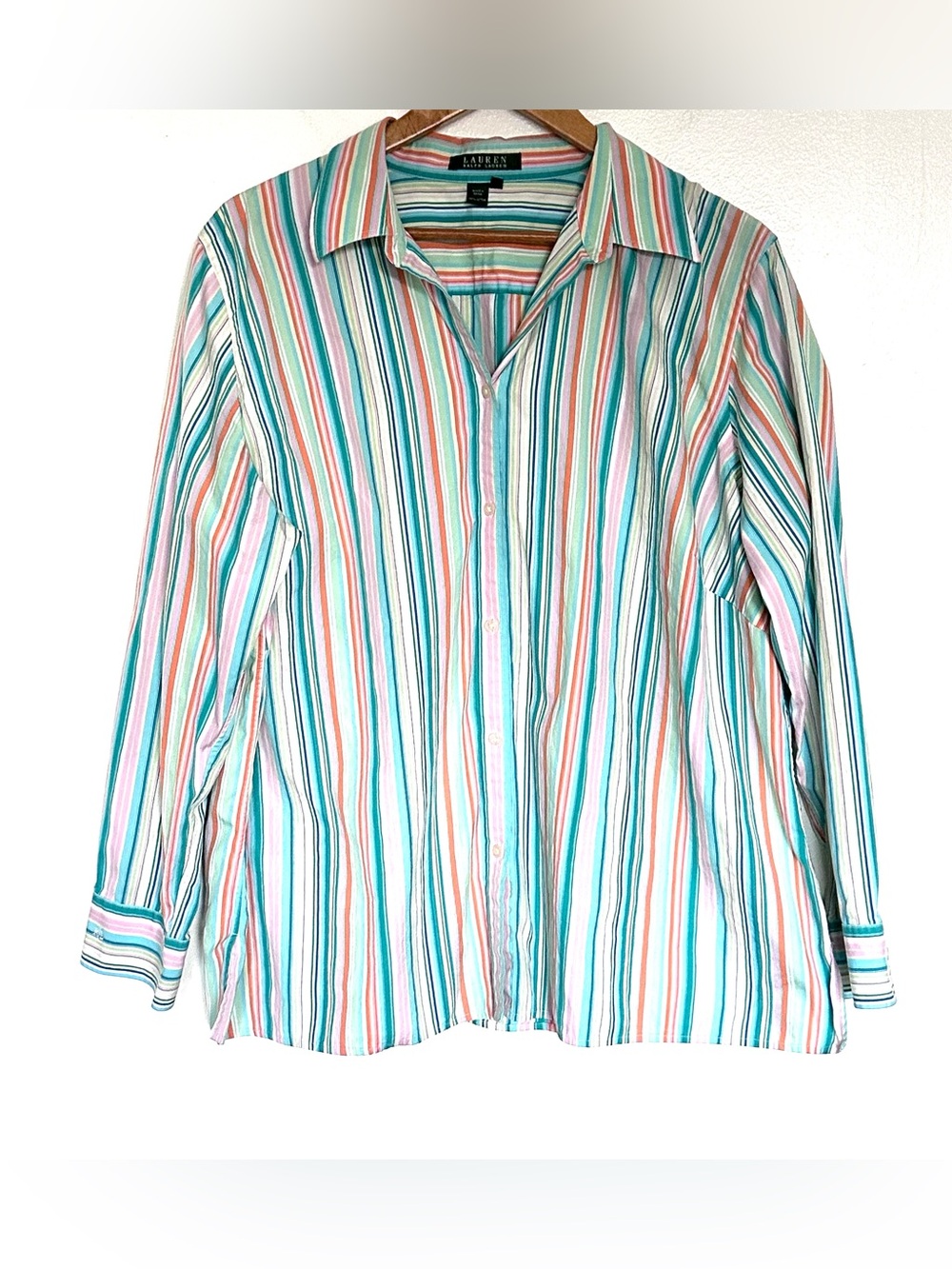 Lauren Ralph Lauren Plus Shirt Women’s 2X Striped Cotton Button Up Long Sleeve